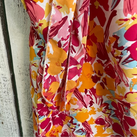 Gomorn Floral Print One Shoulder Top Size‎ XL Orange Red Boho Whimsical Cottage - Picture 5 of 9